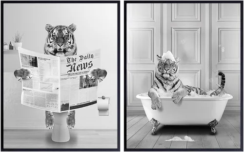 Juego de decoración de baño de tigre, juego de baño para niños, hombres y mujeres, divertido arte de pared de baño, decoración de pared de baño,