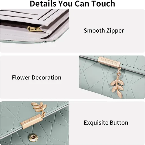 Miniatura 4 de RNIEGA Cartera de cuero para mujer, pequeña, plegable, con bloqueo RFID, tarjetero con bolsillo para monedas, con cremallera