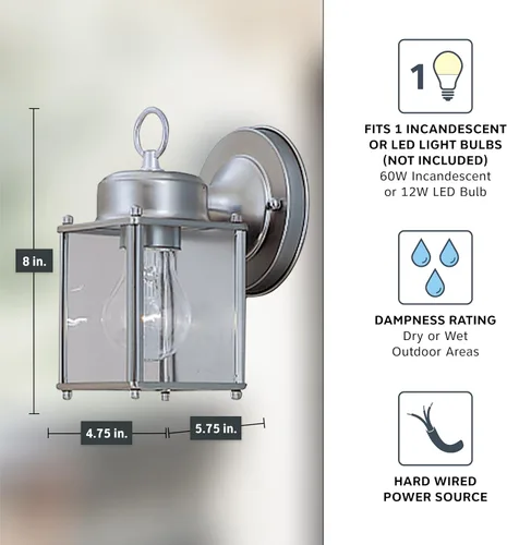 Miniatura 4 de DESIGNERS FOUNTAIN Preston Accesorio de Luz Exterior, Aplique de Pared de 8 Pulgadas para Puerta Delantera, Patio y Porche, Estaño, 1161-PW Peltre