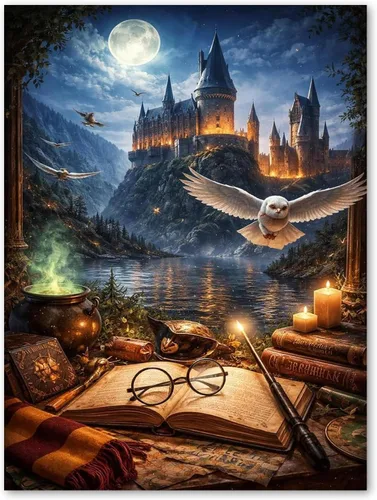 Miniatura 8 de PSCH Kits de arte de diamantes para adultos, kit de pintura de diamantes de castillo mágico para adultos, arte de diamantes 5D de taladro completo