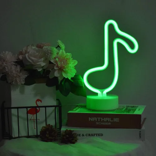 Miniatura 11 de GUOCHENG Letrero de neón con forma de notas musicales, luz nocturna LED de neón con batería y alimentada por USB, lámparas de iluminación creativas