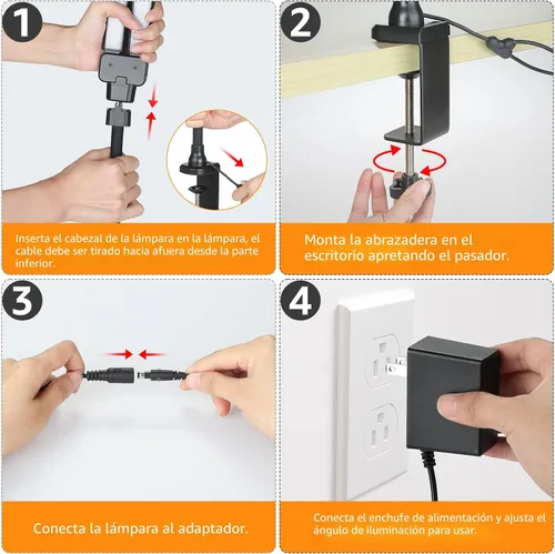Miniatura 5 de ShineTech Lámpara LED de escritorio para oficina en casa, luz de abrazadera ultra brillante con cuello de cisne flexible, 25 modos de iluminación