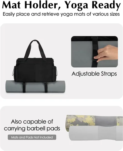 Miniatura 5 de Pequeña bolsa de gimnasio, mini bolsa de gimnasio para mujer con soporte para esterilla de yoga y compartimento húmedo, bonita bolsa de lona