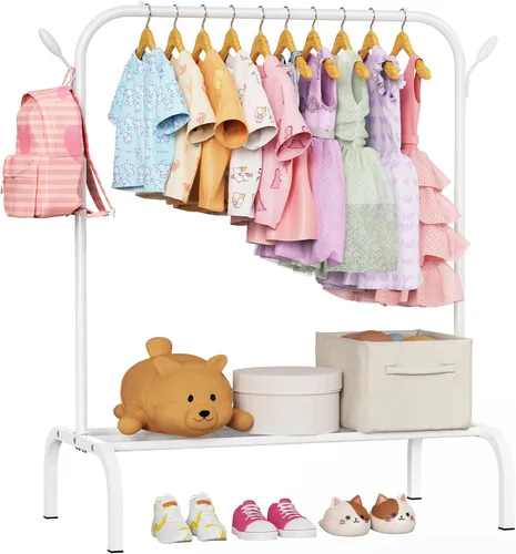 Estante de Ropa Mejorado para Niños - Perchero de Vestir para Bebés y Niños Pequeños Montessori - Pequeños Estantes Portátiles para Ropa con Estante