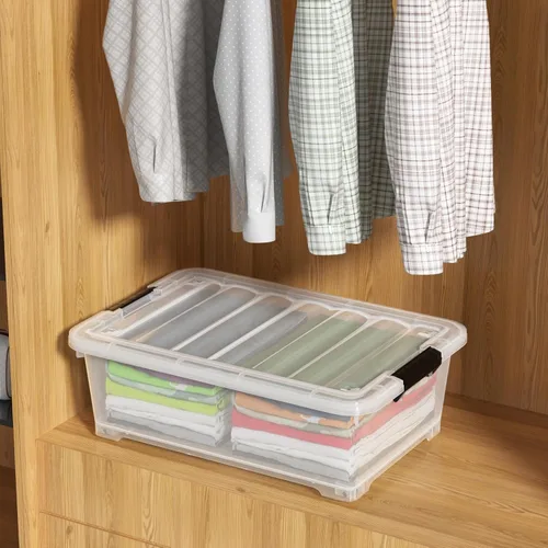 Miniatura 5 de 4 paquetes de contenedores de plástico transparente de 20 L para debajo de la cama con tapas y ruedas, bolsas de almacenamiento de plástico