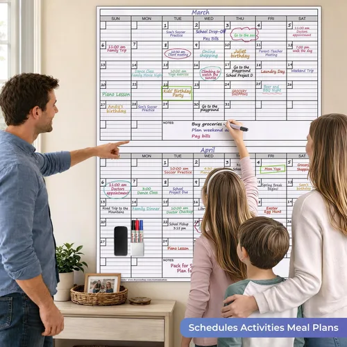 Miniatura 9 de Magneitc - Calendario de pared gigante laminado de dos meses de borrado en seco, 38 x 50 pulgadas, enorme pizarra blanca borrable vertical