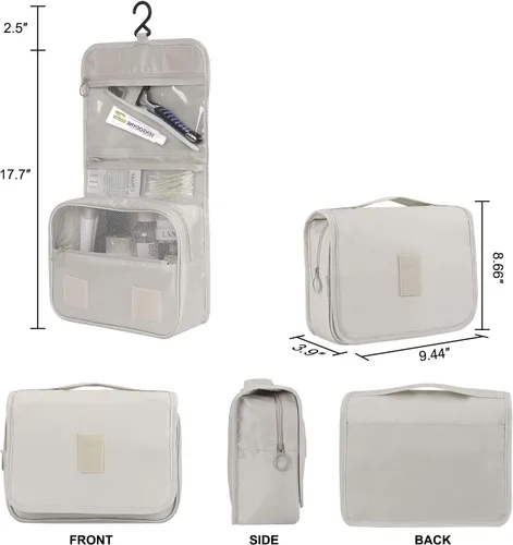 Miniatura 5 de Trawila Neceser colgante de viaje, bolsa de cosméticos, organizador de maquillaje para hombres y mujeres con gancho resistente, Beige, Moda