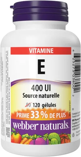 Miniatura 2 de Webber Naturals Cápsulas blandas de fuente natural de vitamina E, 400 IU-120 cápsulas blandas