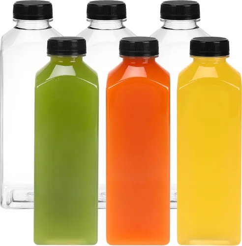 Miniatura 8 de Moretoes 6 botellas de 120 ml de plástico para jugo con tapas, botellas transparentes vacías reutilizables para shots de jengibre, recipientes