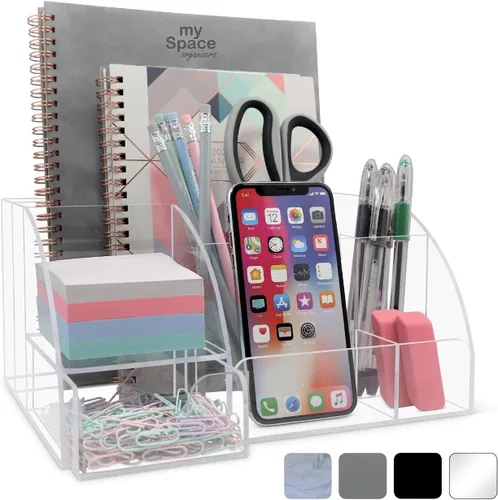 Miniatura 12 de My Space Organizers Organizador de escritorio negro con 9 compartimentos, suministros de oficina de escritorio y organizador de accesorios