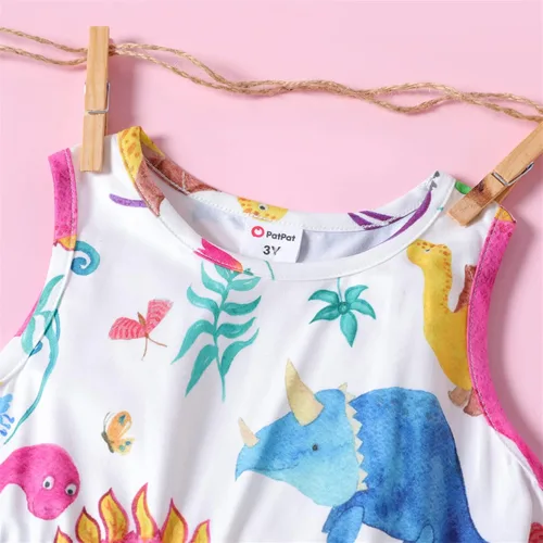 Miniatura 5 de PATPAT Toddler & Baby Girl Dresses Sleeveless Dinosaur & Ruffled Bowknot Tank Dresses for Kids, 18-24 Months to 5-6 Years
