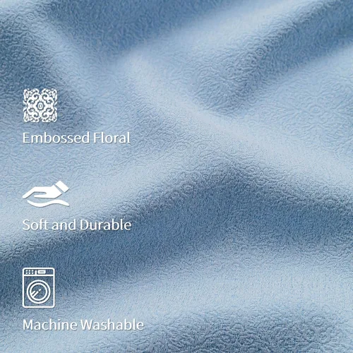 Miniatura 8 de FMFUNCTEX Cortinas florales 100% opacas para dormitorio, cortinas texturizadas en relieve azul de 63 pulgadas de largo para sala de estar, cortina