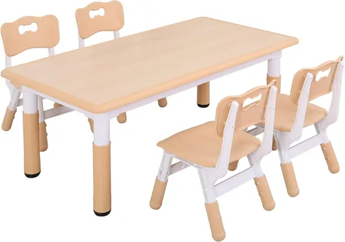 UNICOO Mesa y sillas para niños, mesa y sillas para niños pequeños de altura ajustable con 4 sillas, escritorio de graffiti, aula, guardería, hogar,