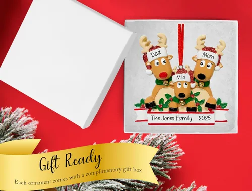 Miniatura 2 de Adorno navideño personalizado de familia de 3 renos 2026 Familia de ciervos Rodolfo para árbol de Navidad Recuerdo personalizado para padres
