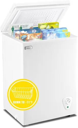 WANAI Congelador de pecho pequeño con cesta de almacenamiento extraíble, puerta superior independiente, compacto, mini 7 engranajes, control de
