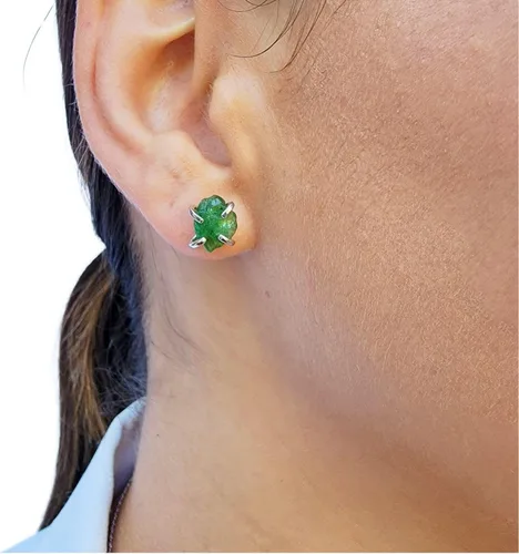 Miniatura 97 de Natural raw gemstone stud earrings with white gold over 925 sterling silver, 6 to 7mm rough genuine quality birthstone gift for her, Uniquelan