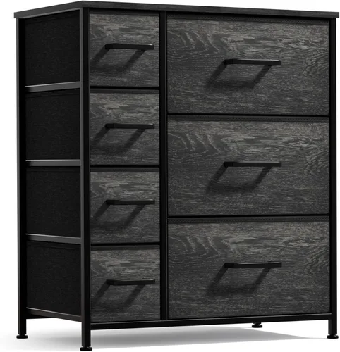 Miniatura 12 de Sorbus - Cómoda con 7 cajones: mueble organizador en torre con marco de acero, parte superior de madera, contenedores de tela fáciles de jalar