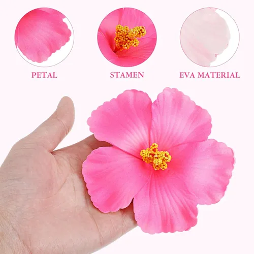 Miniatura 4 de SEWACC Flores artificiales de hibisco hawaiano rosa, 10 flores tropicales sintéticas para decoración de fiestas, 3.93 pulgadas para Luau, baby