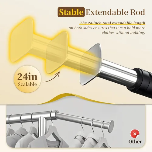 Miniatura 3 de Raybee Perchero resistente de 75 pulgadas de ancho, 450 libras, almacenamiento de ropa de metal con estante, ruedas con bloqueo y tapones