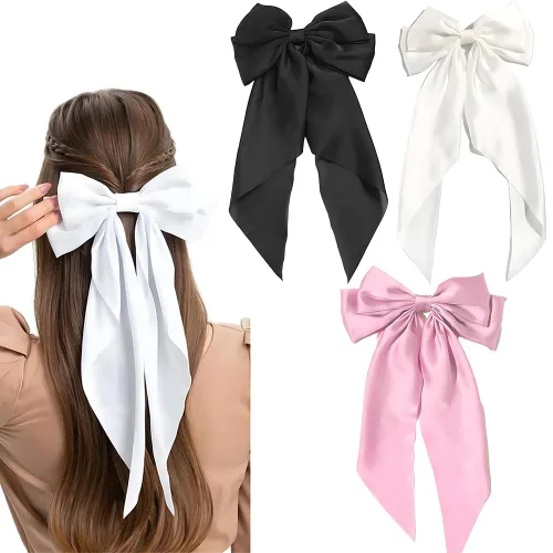 Miniatura 9 de Lazos para el cabello para mujeres - 3 piezas de grandes pinzas de cinta con borlas de cola larga, grandes pasadores de pelo para niñas