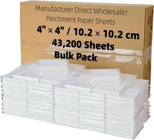 Miniatura 25 de Cuadrados de papel pergamino pequeños comerciales de 4 x 4 pulgadas (43,200 hojas), sin blanquear, antiadherentes, precortados, para envoltorios