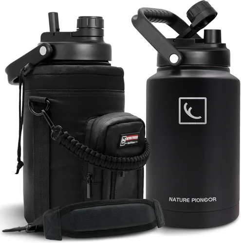 Miniatura 10 de NATURE PIONEOR Botella de agua aislada de 84 onzas, jarra de agua de acero inoxidable con doble vacío con soporte/portador, boca ancha, deportes al
