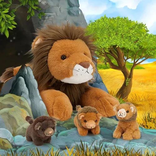 Miniatura 2 de MaoGoLan Juego de 4 peluches de león de 19.6 pulgadas con 3 bebés en ella con cremallera trasera, regalos encantadores para niños, adecuado