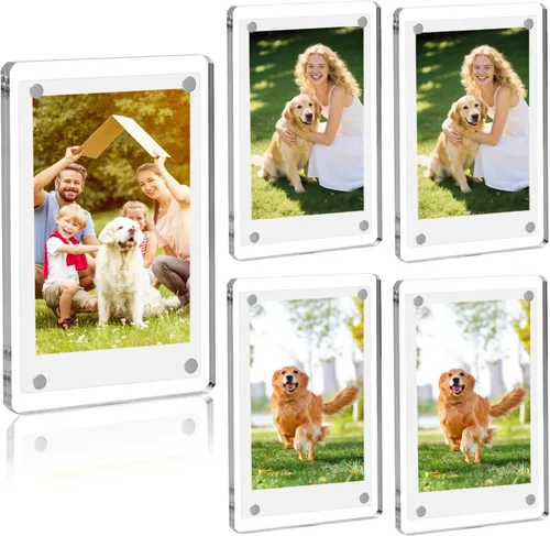 Mini marco polaroid acrílico para fotos, paquete de 5 marcos magnéticos para refrigerador para pantalla de fotos Instax, transparente de doble cara,