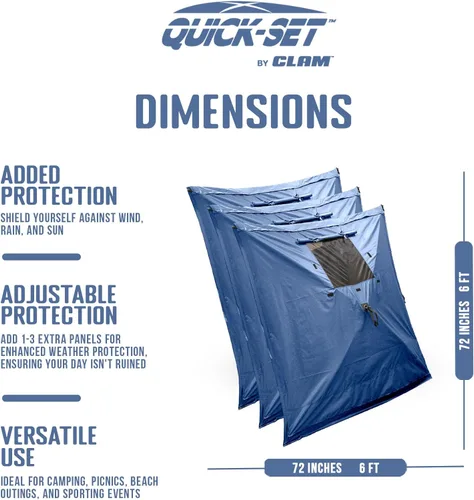 Miniatura 3 de Clam Paneles de viento y sol de ajuste rápido, paquete de 3 – Paredes laterales azul pizarra – Se adapta a viajeros, aventureros y escapes