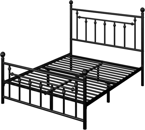 Miniatura 9 de Allewie Base de cama de plataforma de metal de tamaño completo de 14 pulgadas con cabecero y pie de cama vintage victoriano/base de Negro