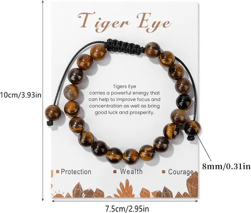 Miniatura 46 de Pulsera de cristal curativo para mujer de 0.315 in, pulsera de cuentas de cristal natural ajustable hecha a mano, joyería curativa, regalo