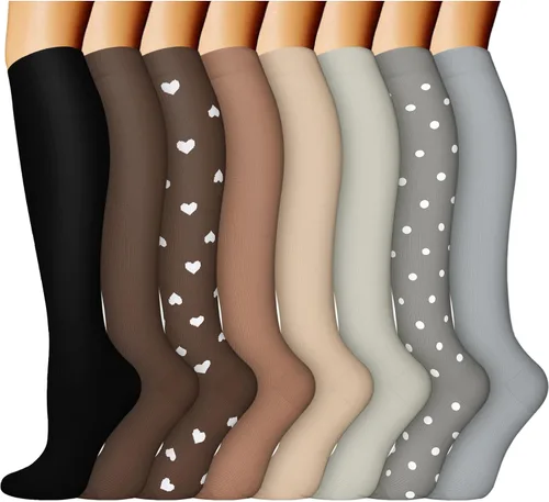 Miniatura 11 de ACTINPUT 8 pares de calcetines de compresión para mujeres y hombres, medias de compresión de apoyo para médicos, correr, atletismo
