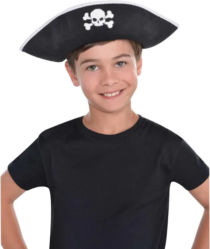 Sombrero pirata clásico con emblema de calavera y huesos cruzados para niños, 1 pieza perfecta para fiestas de disfraces, Halloween, disfraces y