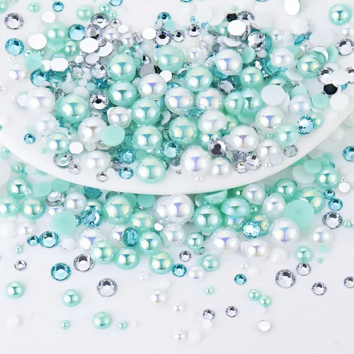 60g de perlas planas mixtas y diamantes de imitación para manualidades, vasos, zapatos, arte de uñas facial, perlas medias de 2mm-10mm y piedras