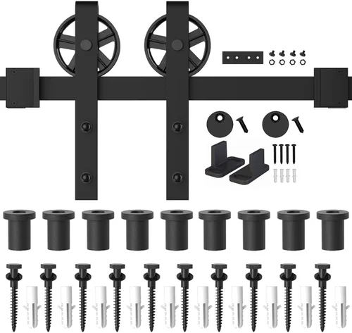 Miniatura 6 de WINSOON - Kit de rodillo para puerta corrediza, para puerta de garaje, clóset, de acero al carbono, sistema de pista plana