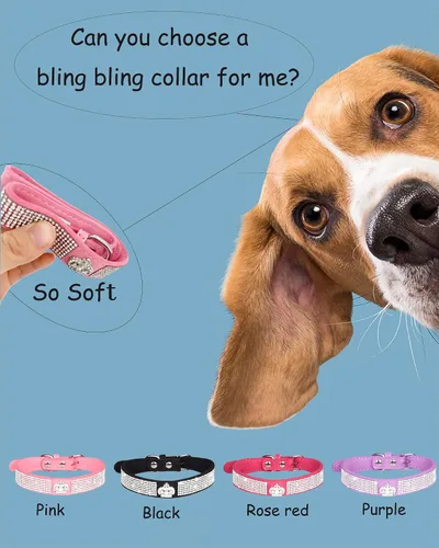 Miniatura 2 de Bling - Collar de perro para perros pequeños, medianos y grandes, collares de perro con corona de diamantes de imitación para perros hembras y Rosado