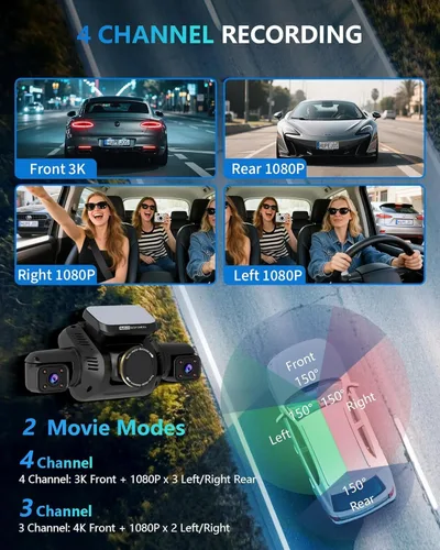 Miniatura 4 de HUPEJOS Cámara de salpicadero AI frontal y trasera interior con sistema de monitor de controlador, cámara de automóvil de 360° 4K, cámara de 4
