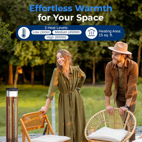 Miniatura 6 de SereneLife Calentador eléctrico para patio al aire libre, calentador infrarrojo de 900 W con control remoto, reflector de aluminio, diseño