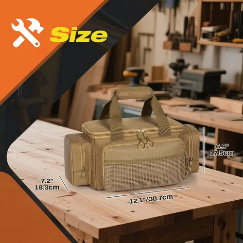 Miniatura 6 de Pequeña bolsa de herramientas con parte inferior antifricción, bolsa táctica de 12 pulgadas para hombres, organizador de almacenamiento de Caqui