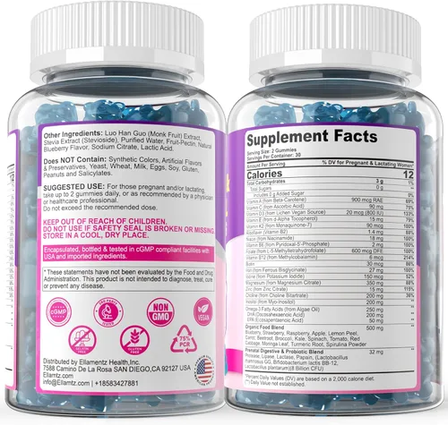 Miniatura 9 de Vitaminas prenatales para mujeres con metilfolato, omega-3 DHA vegano, mezcla de alimentos orgánicos, probióticos, hierro, vitamina D3 B6 B12