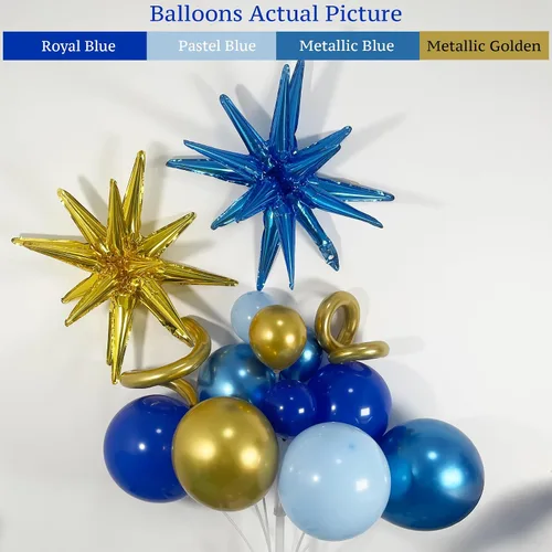 Miniatura 3 de Kit de guirnalda de arco de globos de oro azul con globos de estrella para decoración temática de superhéroes, decoración de cumpleaños para niños