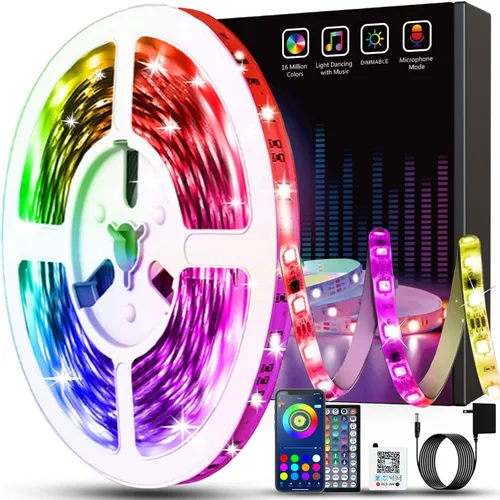 Keepsmile Luces LED de 50 pies para dormitorio, control inteligente de aplicación Bluetooth, RGB que cambia de color, tira de luces LED con control