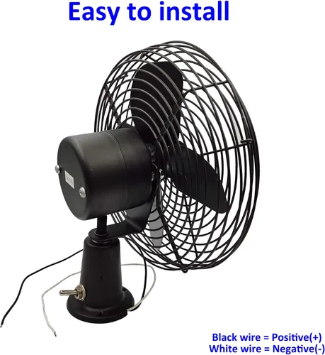 Miniatura 4 de Ventilador de metal resistente de 12 V, aspas de ventilador de 8 pulgadas con acabado negro e interruptor de 2 velocidades, ventilador eléctrico