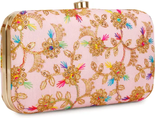 LONGING TO BUY Embrague de caja de diseño hecho a mano para mujeres, embrague bordado Zari para mujeresembrague de mano para mujeres