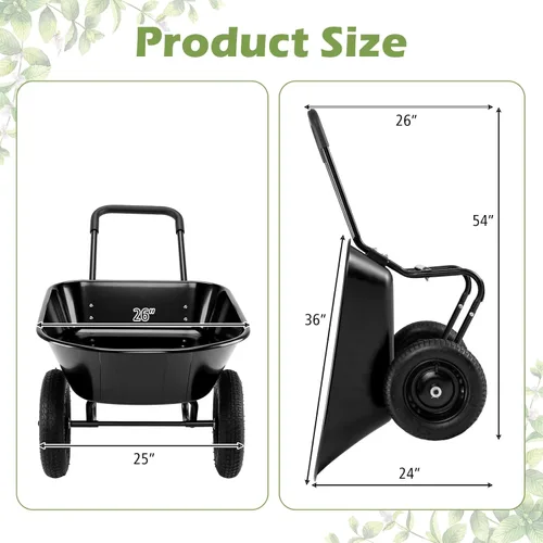 Miniatura 4 de ERGOMASTER Carretilla de doble rueda, carrito de jardín utilitario para el hogar, capacidad de 330 libras, carrito grande y resistente para Negro