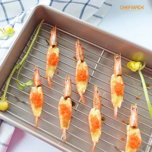 Miniatura 5 de CHEFMADE Bandeja para asar con rejilla, bandeja honda rectangular antiadherente de 13 pulgadas para hornear en horno-parrilla, 9" x 13" x 2.4