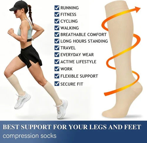 Miniatura 6 de Calcetines de compresión para mujeres y hombres circulación (3 pares) son el mejor apoyo para correr, atletismo, ciclismo, senderismo