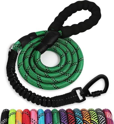 Miniatura 23 de Correa de perro de cuerda de 3 pies: correa resistente con gancho giratorio bloqueable, hilos reflectantes, bungee y asa acolchada - Correa