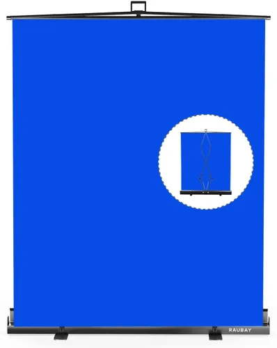 【Fácil configuración】 RAUBAY Fondo de pantalla azul plegable de 59.8 x 82.7 pulgadas, panel de croma key portátil y retráctil, fondo fotográfico con
