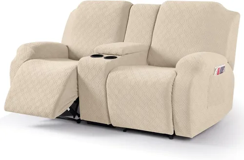 Miniatura 11 de VANSOFY Funda de sofá reclinable con consola central, funda elástica para sofá reclinable de 2 asientos, funda de sofá reclinable de jacquard